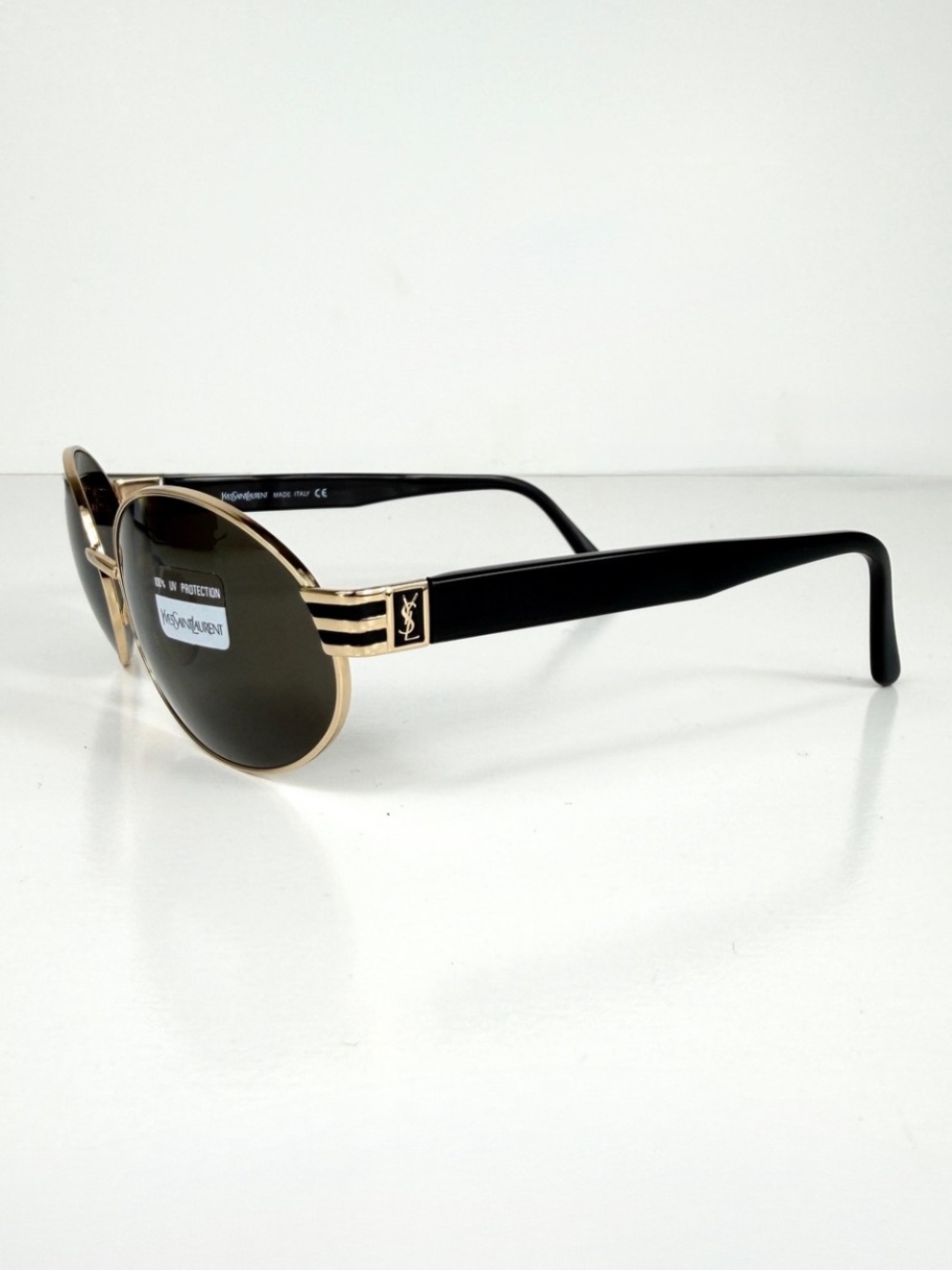 Vintage YSL Yves Saint Laurent 6050 Y105 Sunglasses Gold Black Deadstock Set VFC